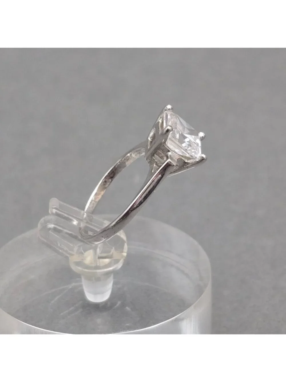 Sterling Silver CZ Princess Cut Solitaire Ring Size 6 Minimalist Wedding Band